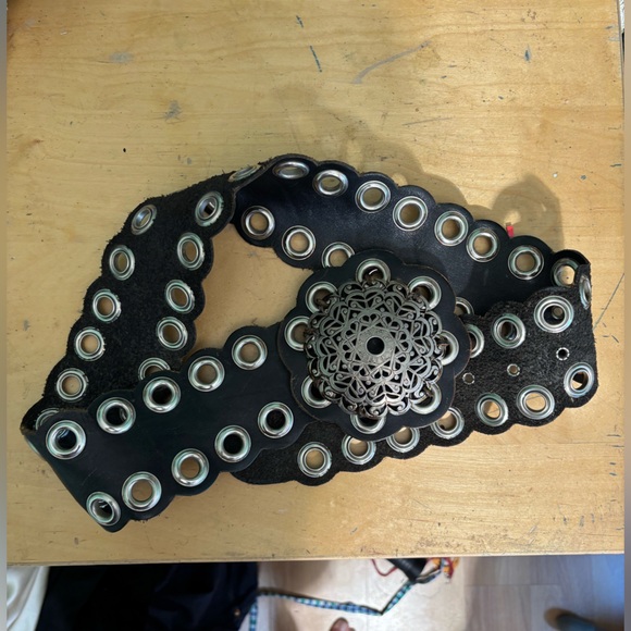 Vintage Accessories - Vintage Suoer Wide Leather Belt with Metal Rivets